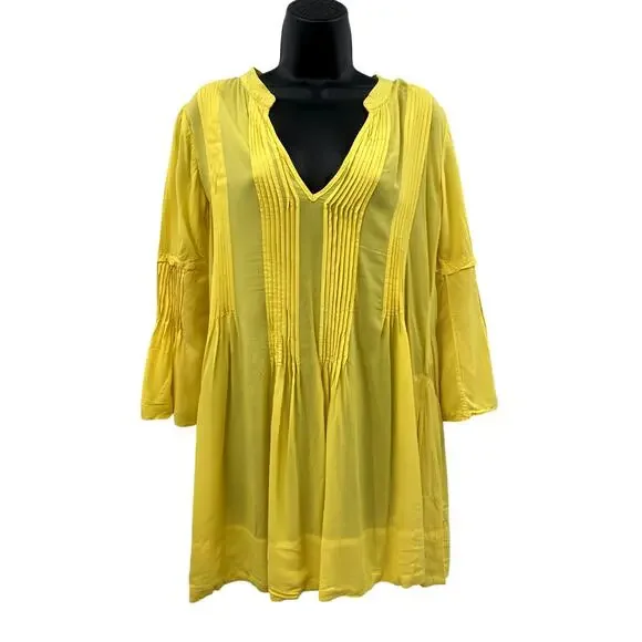 Vix yellow pleated swim coverup dress